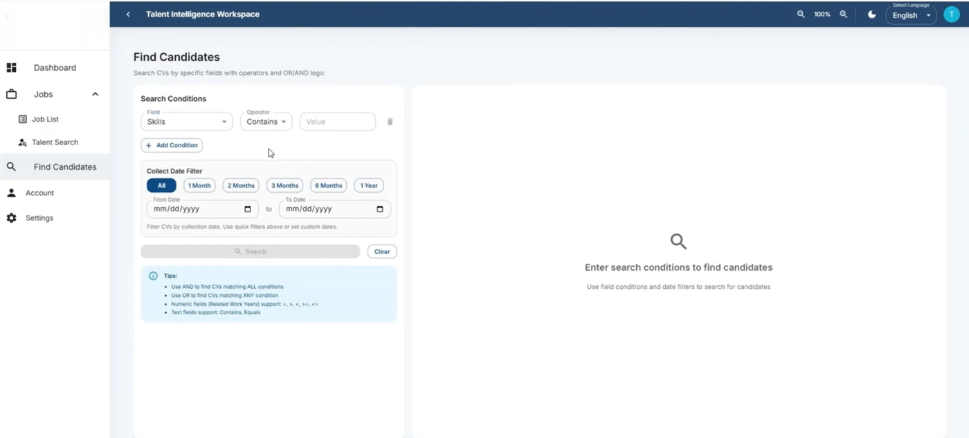 Boolean talent search across the historical candidate database